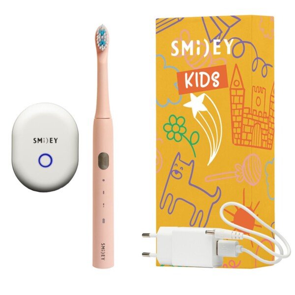 zestaw Smiley szczoteczka soniczna dla dzieci różowa + sanitizer UV Smiley