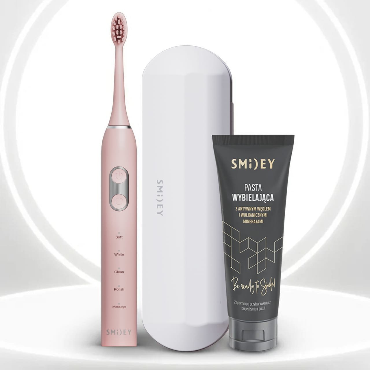 Szczoteczka Soniczna Smiley Plus Różowa + Białe Etui + Pasta Węglowa